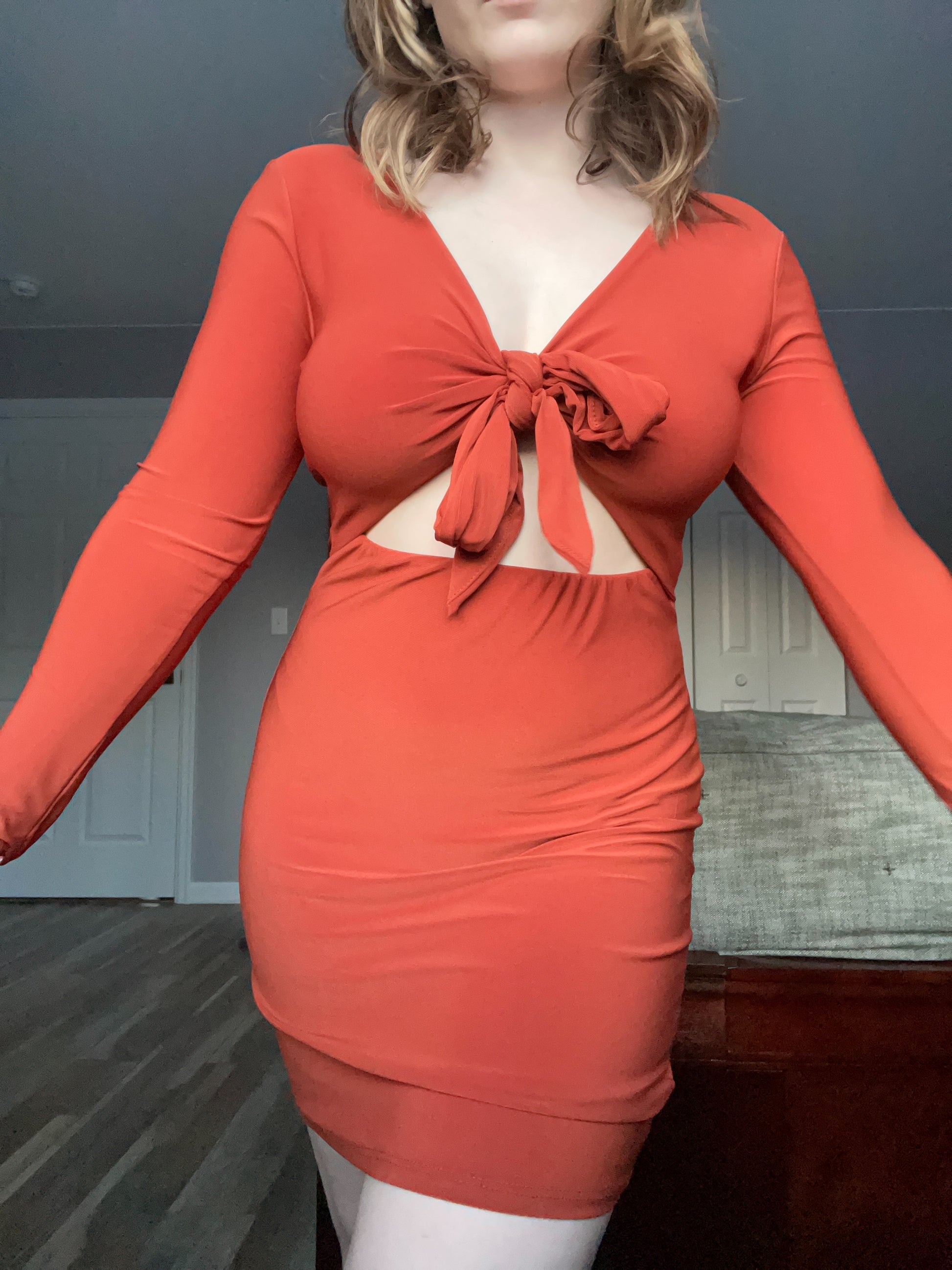 auburn orange dress Azazie Mika
