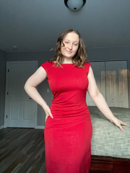 Red Glitter Cowl Neck Dress | From the Rack | Grace Thrifts
