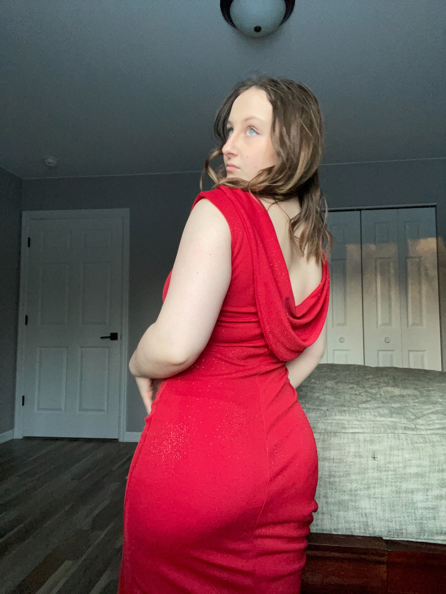 Red Glitter Cowl Neck Dress | From the Rack | Grace Thrifts
