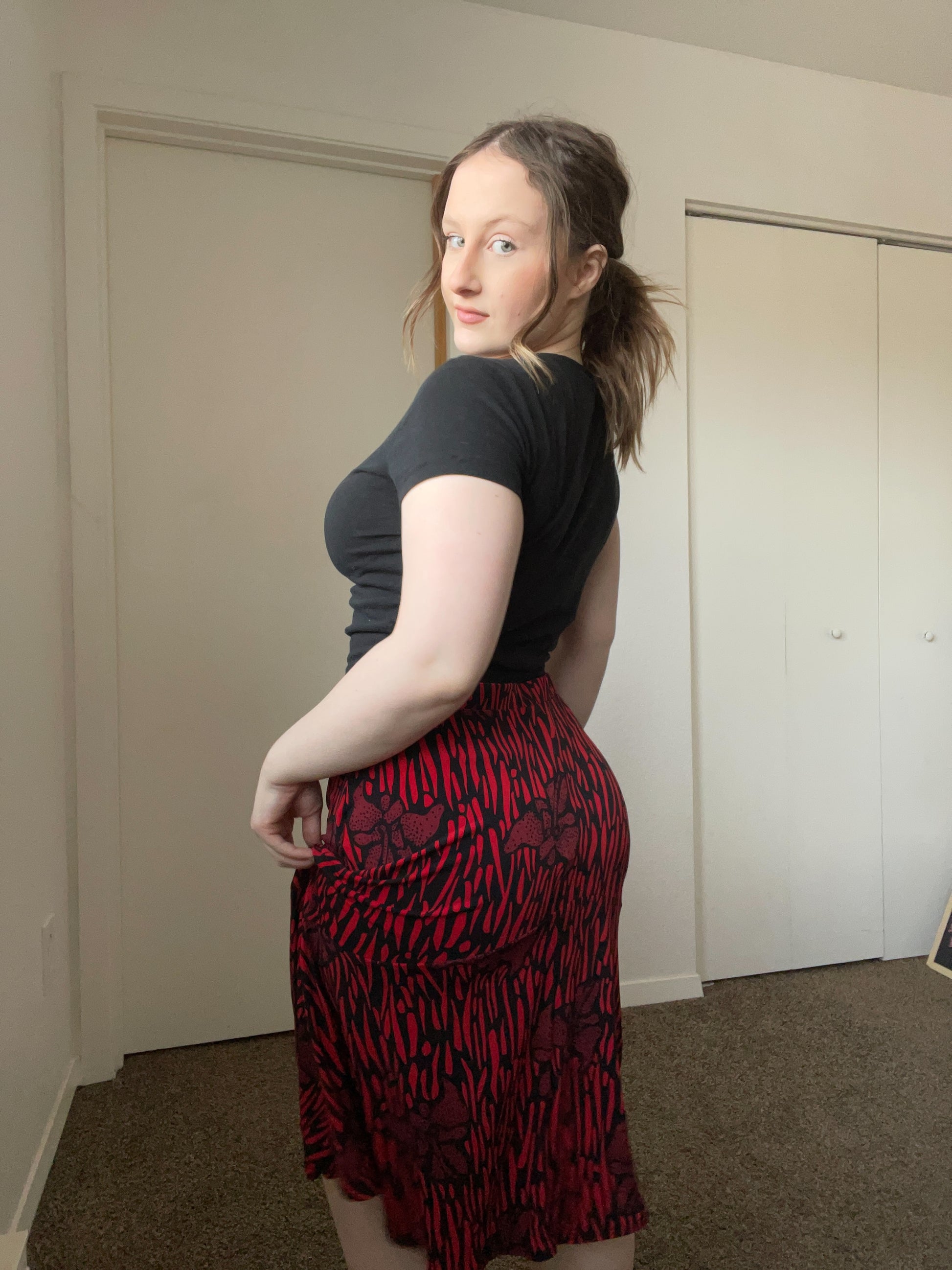 Red & Black Midi Skirt | From the Rack | Grace Thrifts