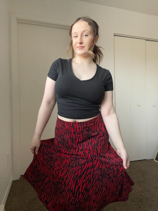 Red & Black Midi Skirt | From the Rack | Grace Thrifts