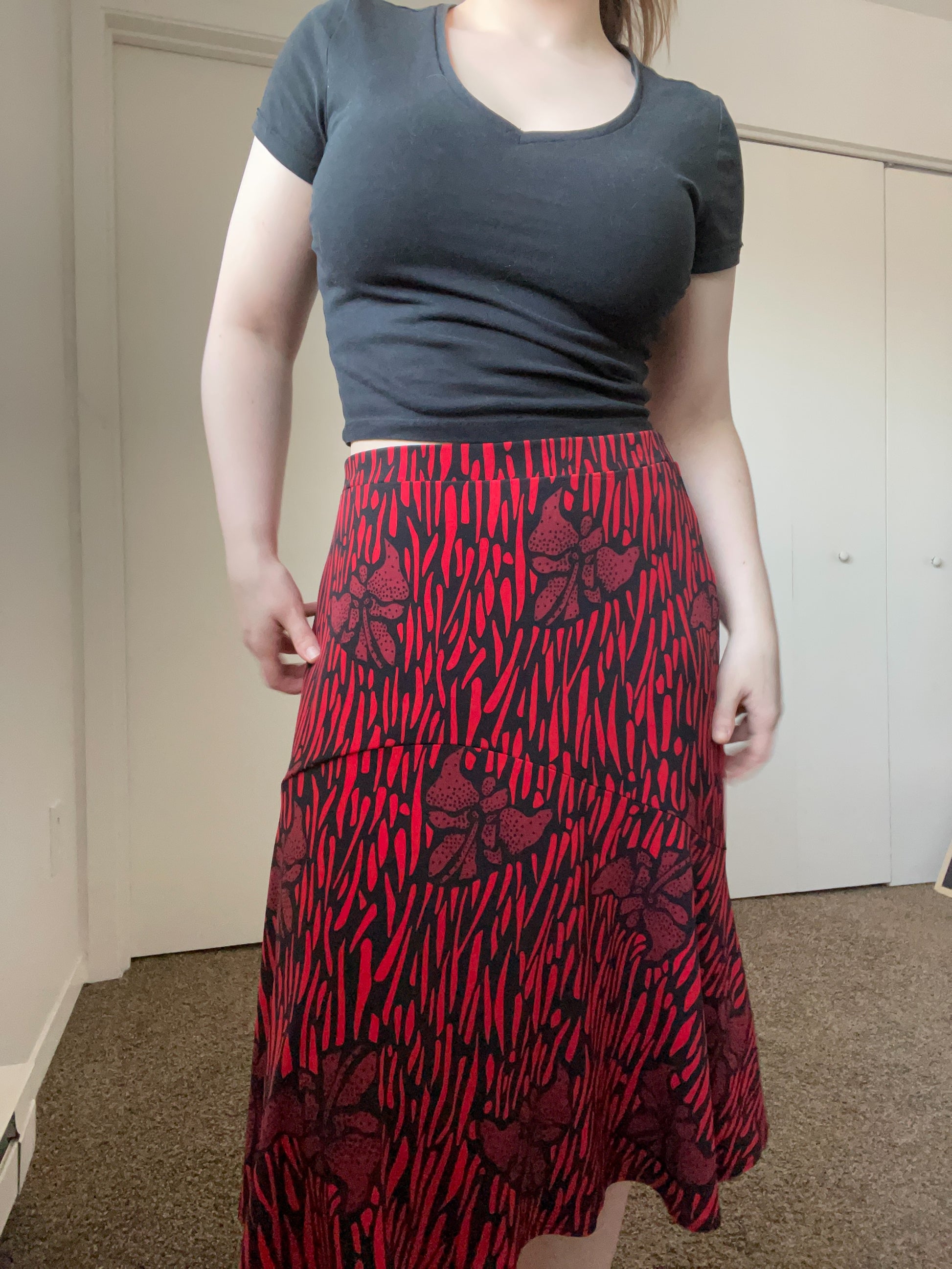 Red & Black Midi Skirt | From the Rack | Grace Thrifts