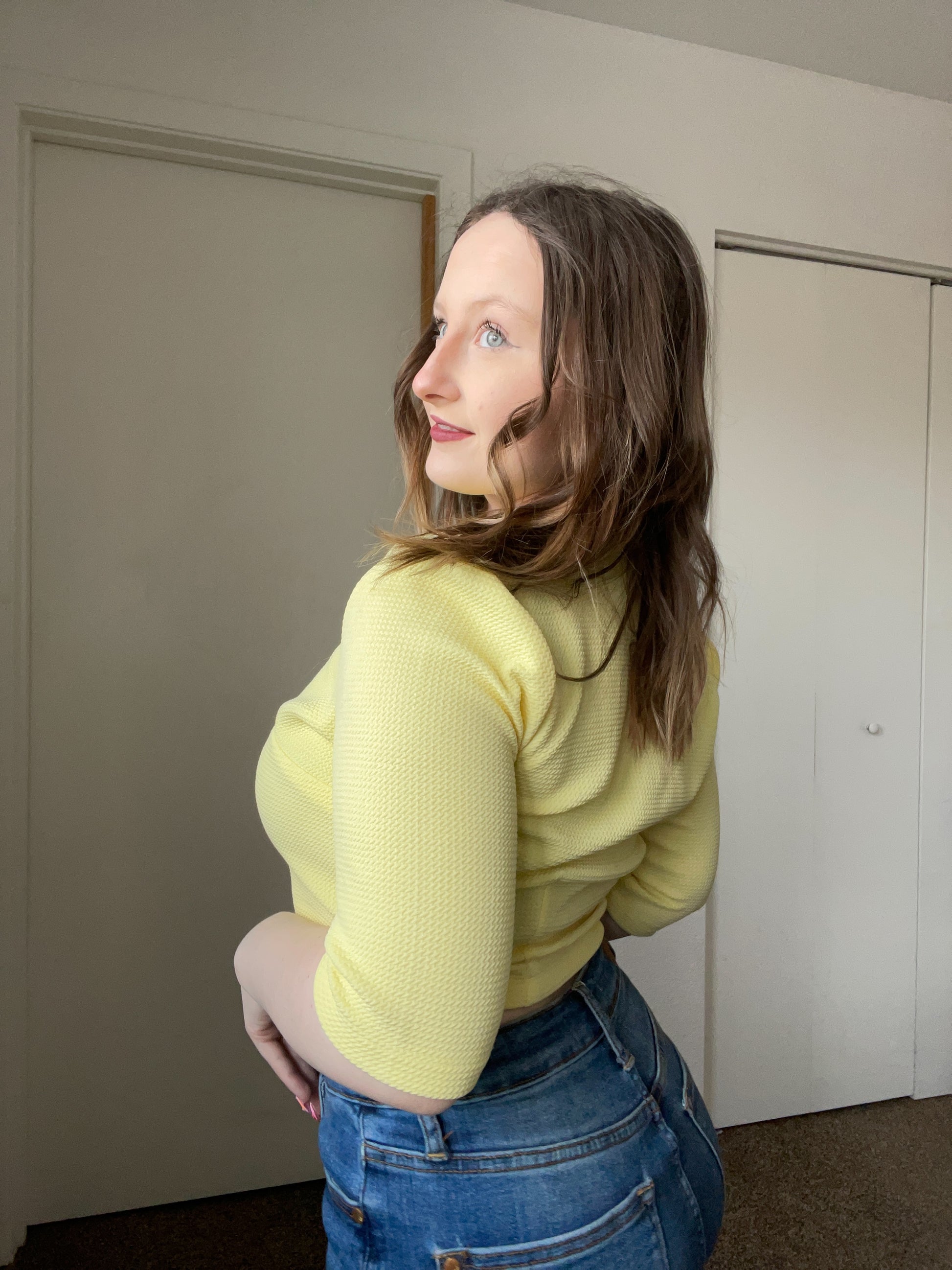 Yellow Cropped V-Neck Top | Grace Thrifts | Wasilla, AK