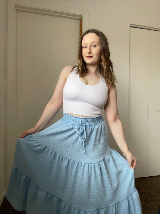 Blue Tiered Maxi Skirt | From the Rack | Grace Thrifts