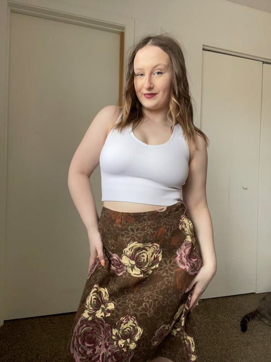 Brown Floral Mini Skirt | From the Rack | Grace Thrifts