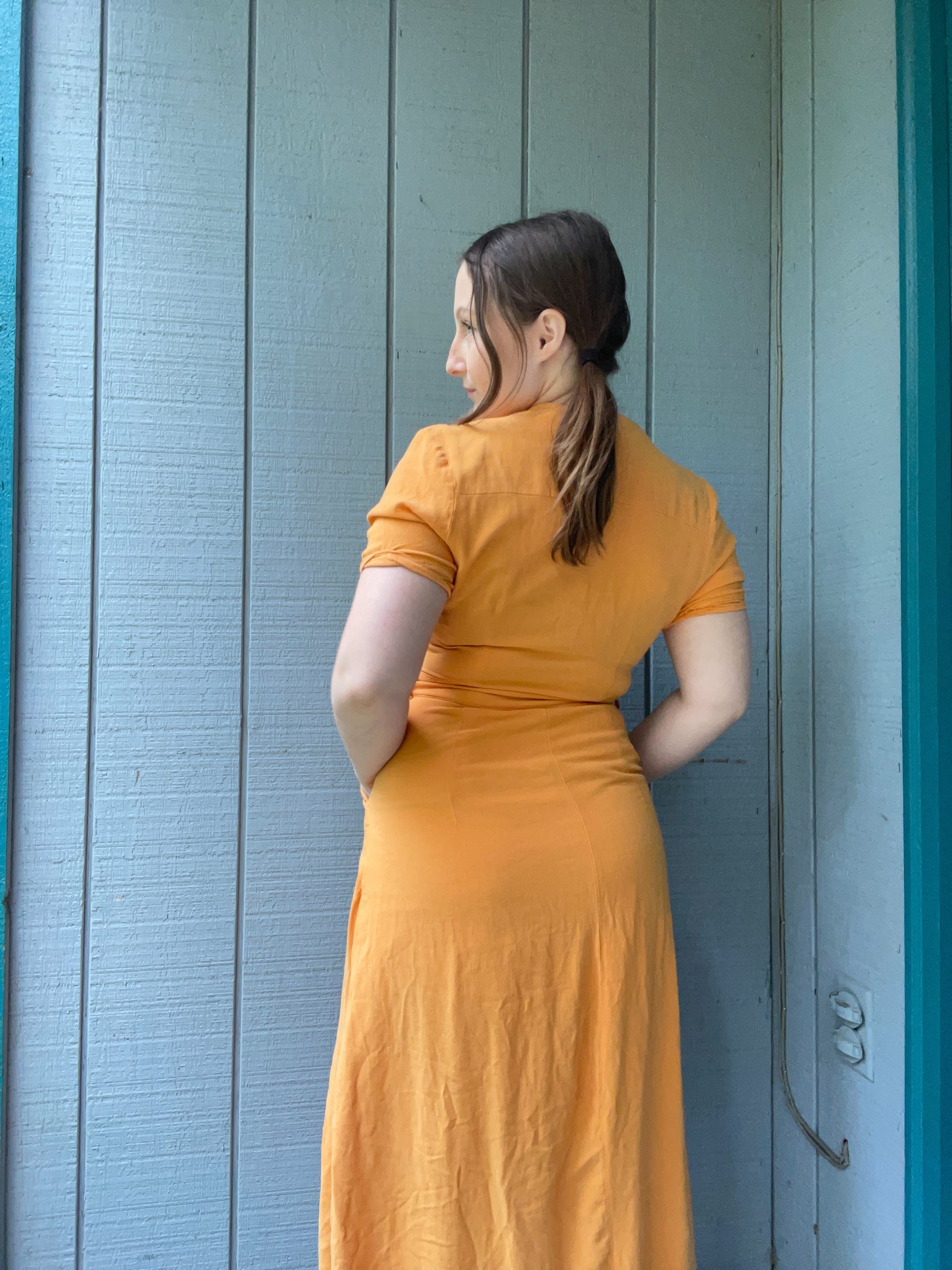 Apricot Button Up Dress | From the Rack | Grace Thrifts


