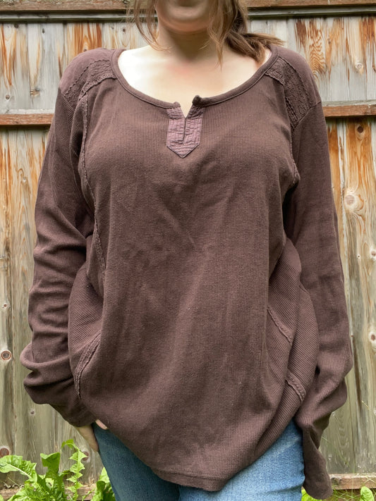 Brown Lace Patchwork Top | From the Rack | Grace Thrifts 