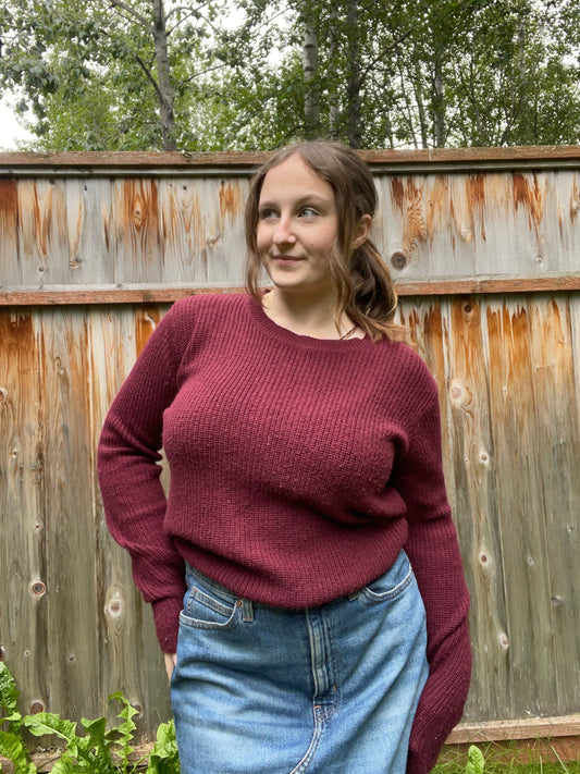 Maroon Lace Up Sweater | From the Rack | Grace Thrifts