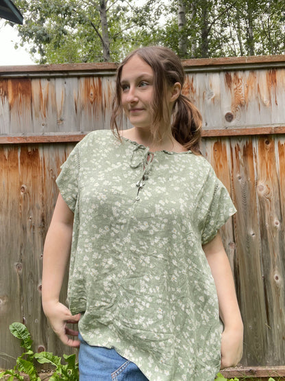 Sage Floral Button Up Blouse | From the Rack | Grace Thrifts