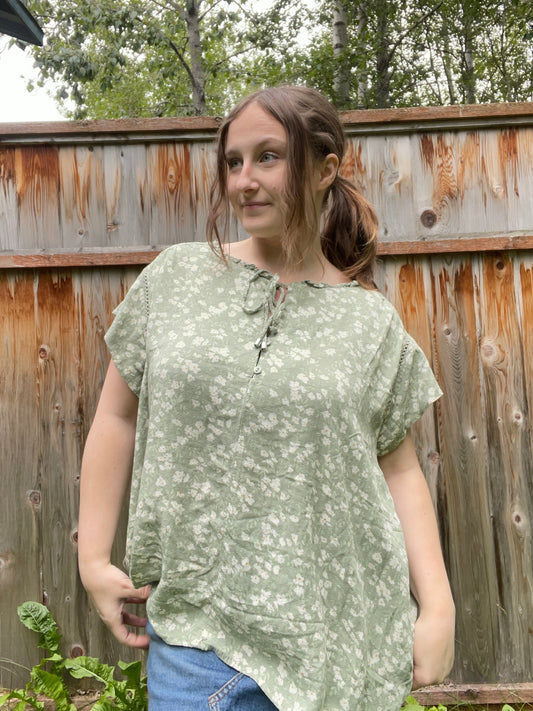 Sage Floral Button Up Blouse | From the Rack | Grace Thrifts