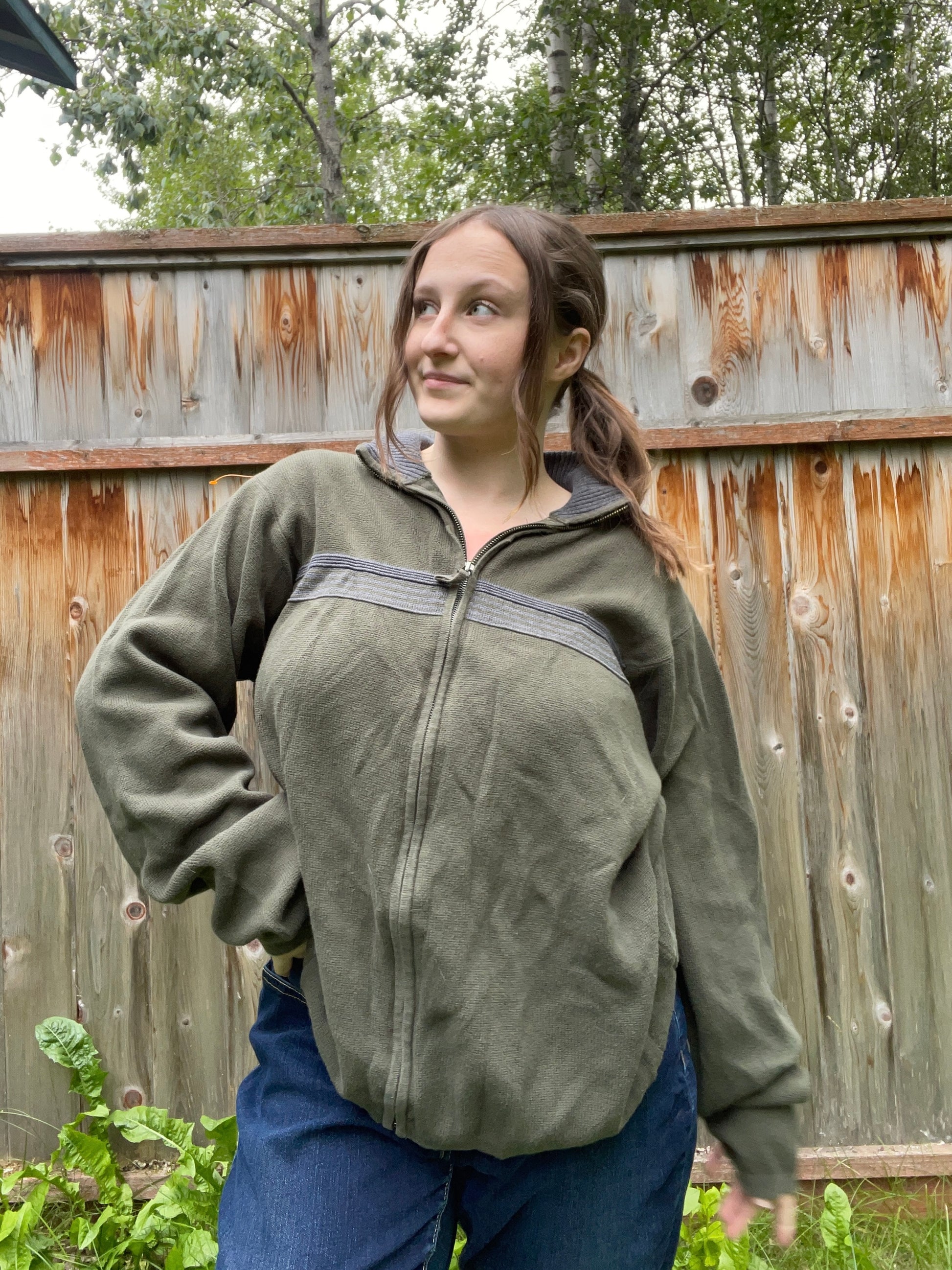 Green Zip Up Sweater | From the Rack | Grace Thrifts