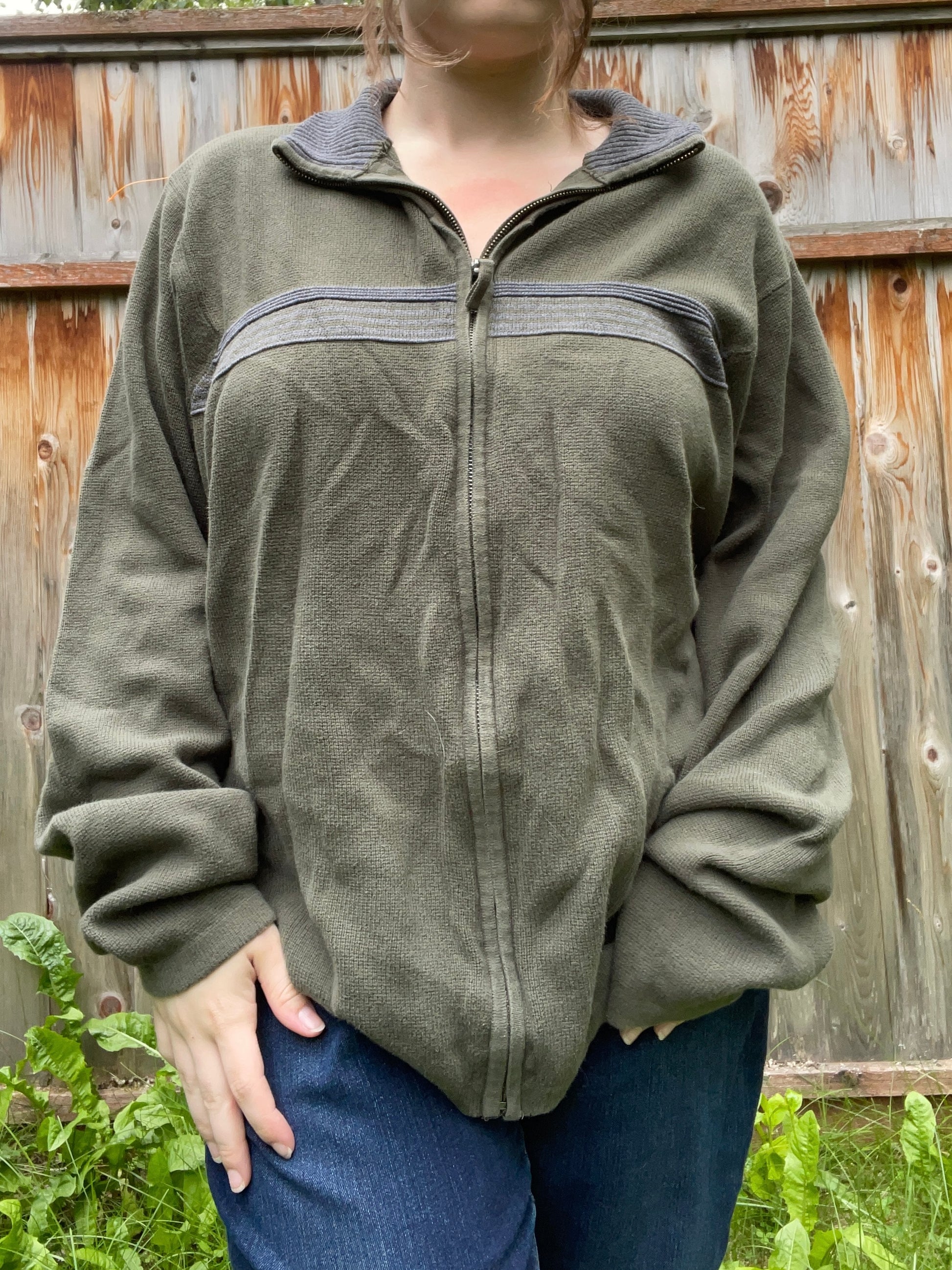 Green Zip Up Sweater | From the Rack | Grace Thrifts