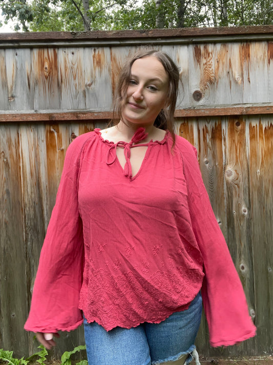 Pink Bell Sleeve Boho Blouse | From the Rack | Grace Thrifts
