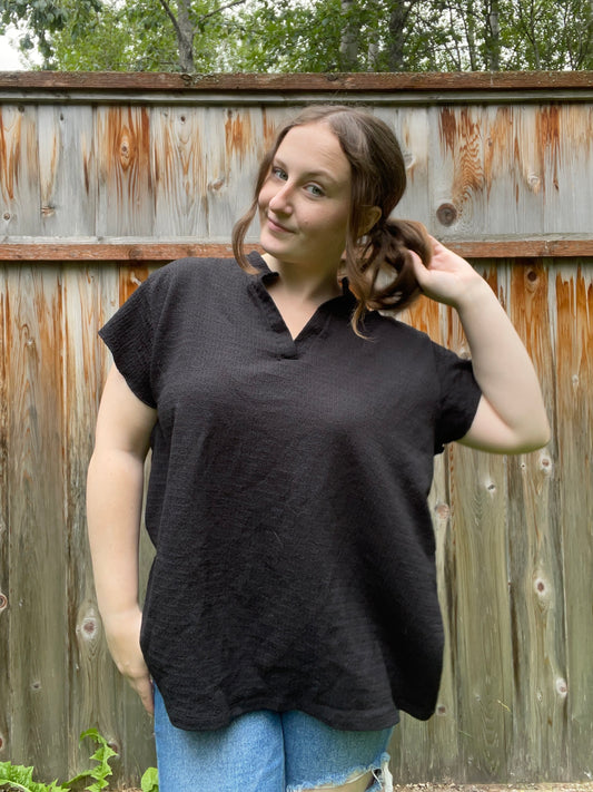 Black Split Neck Top | From the Rack | Grace Thrifts