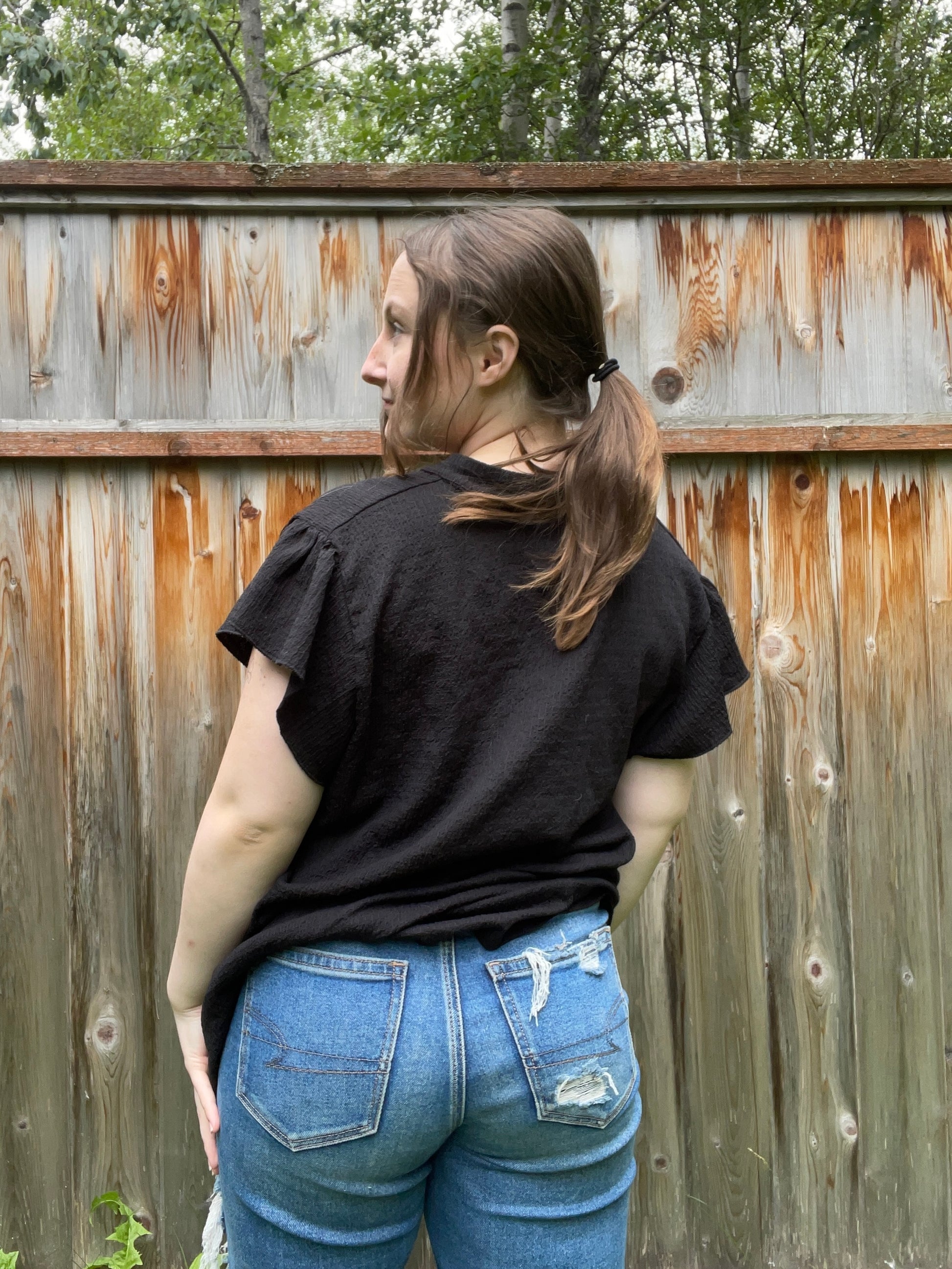 Black Split Neck Top | From the Rack | Grace Thrifts