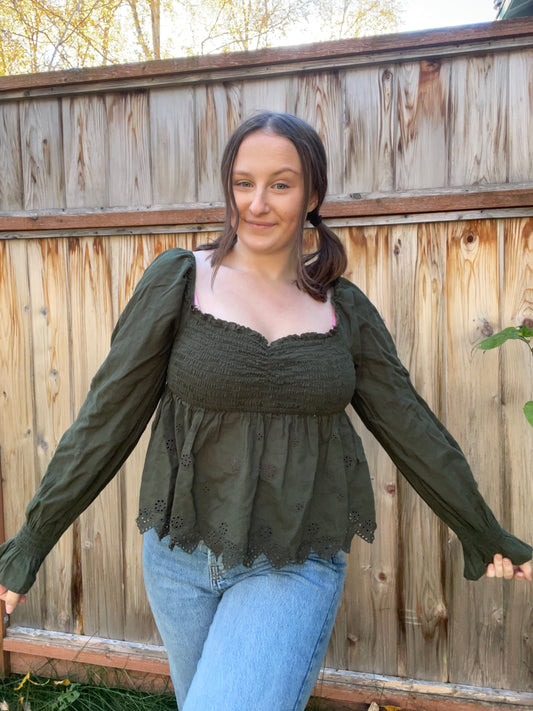 Sage Eyelet Crop Top | From the Rack | Grace Thrifts