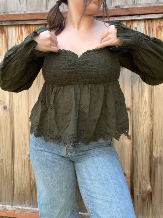 Sage Eyelet Crop Top | From the Rack | Grace Thrifts