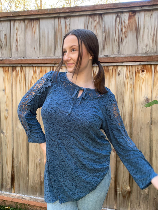Turquoise Eyelet Long Sleeve | From the Rack | Grace Thrifts