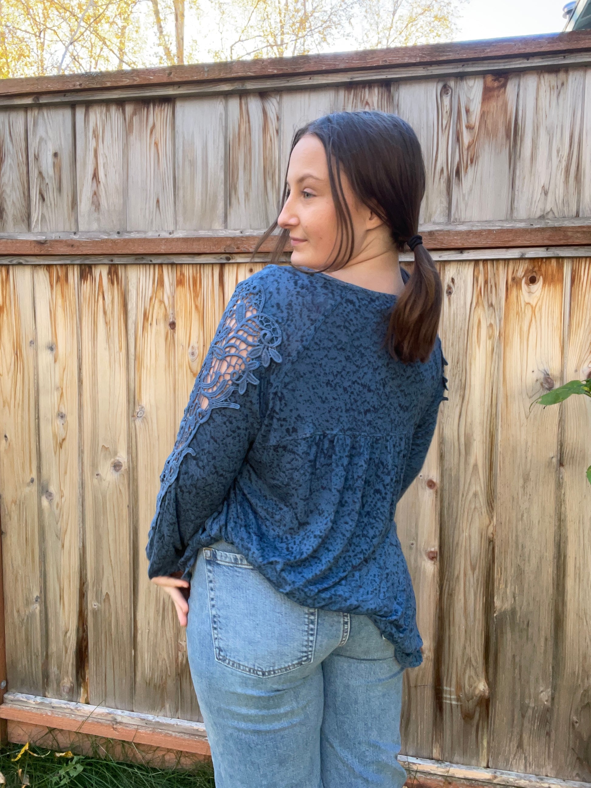 Turquoise Eyelet Long Sleeve | From the Rack | Grace Thrifts