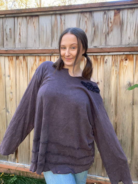 Plum Ruffle Long Sleeve Top | From the Rack | Grace Thrifts