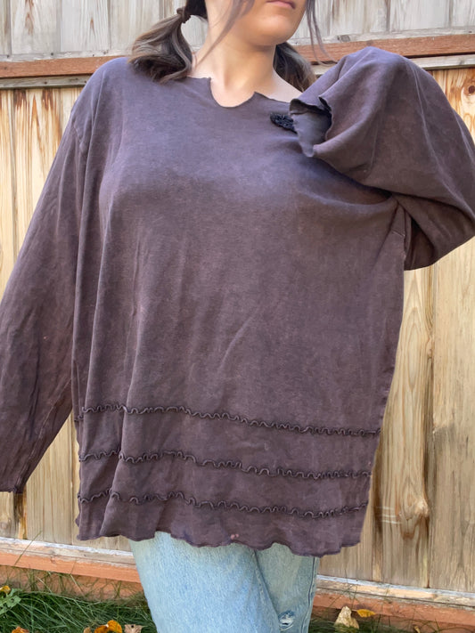 Plum Ruffle Long Sleeve Top | From the Rack | Grace Thrifts