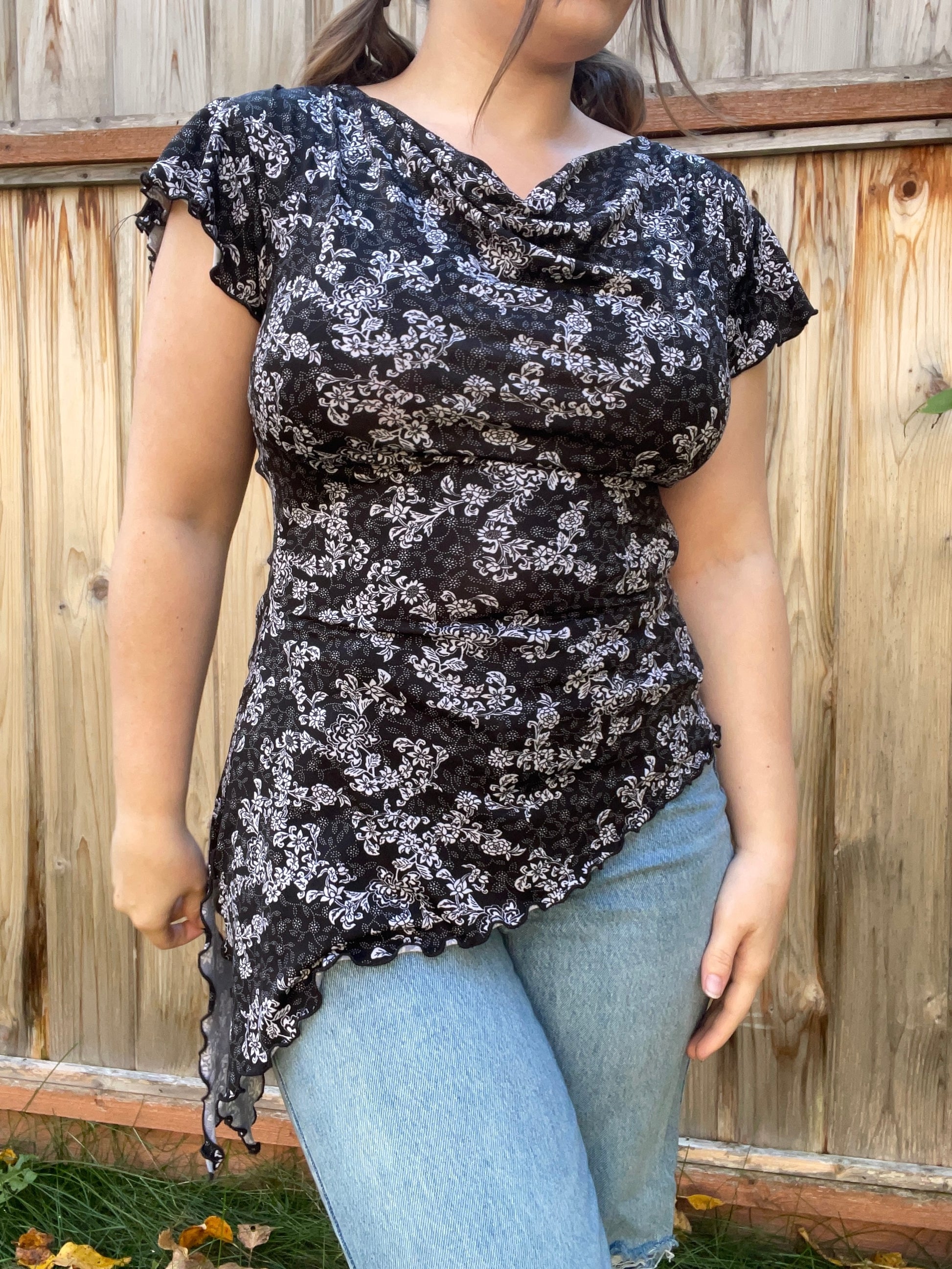 B&W Cowl Neck Top | From the Rack | Grace Thrifts