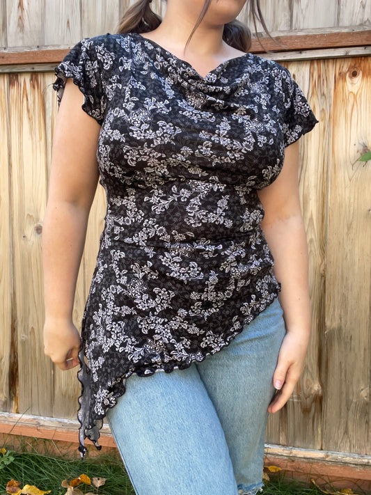 B&W Cowl Neck Top | From the Rack | Grace Thrifts