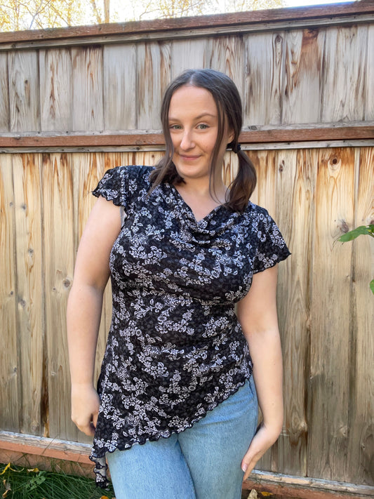 B&W Cowl Neck Top | From the Rack | Grace Thrifts
