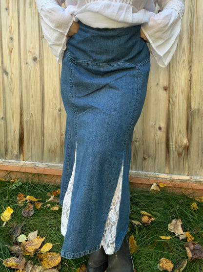 Denim & Lace Midi Skirt | From the Rack | Grace Thrifts