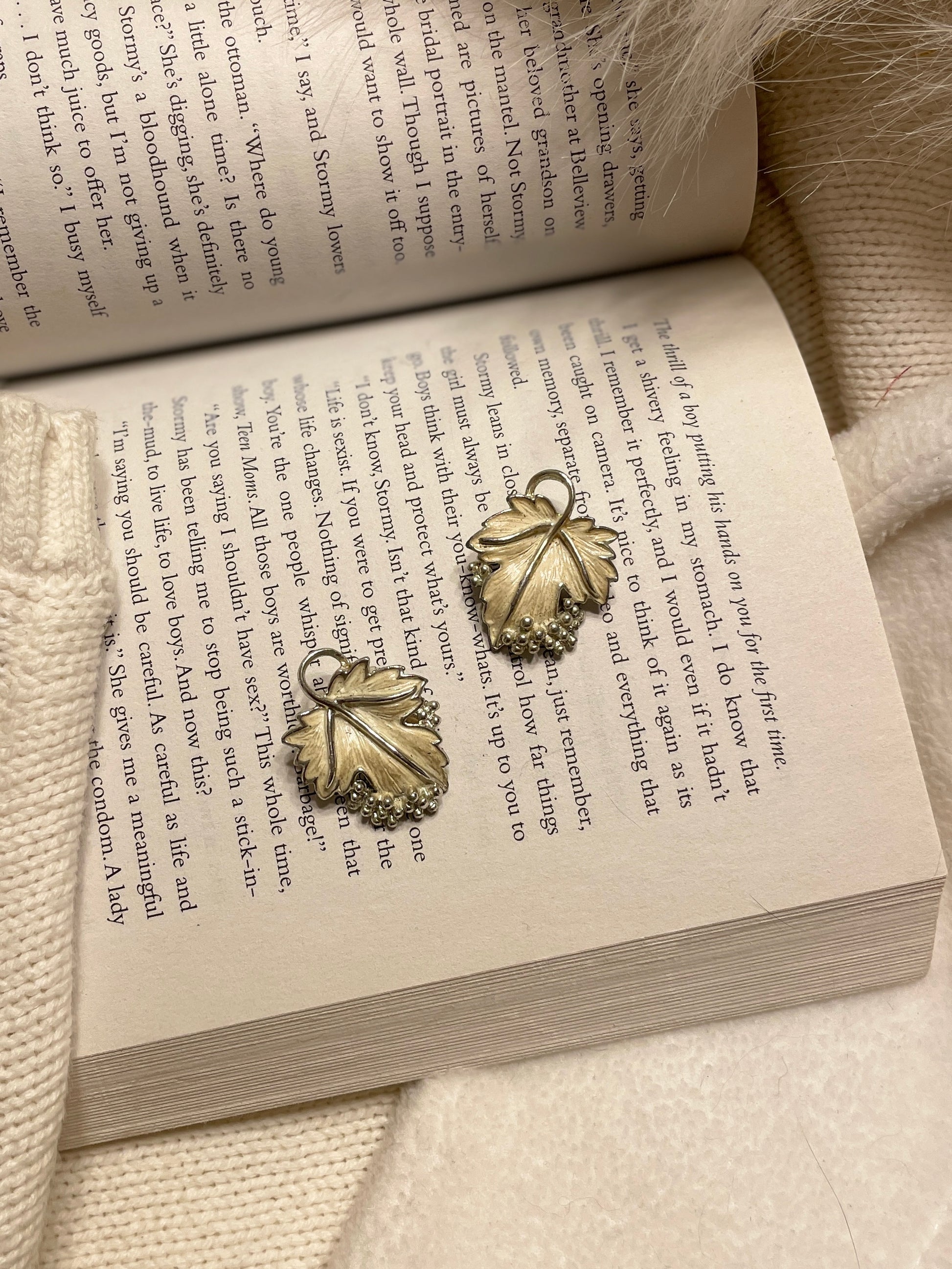 White Enamel Leaf Clip On Earrings | From the Rack | Grace Thrifts