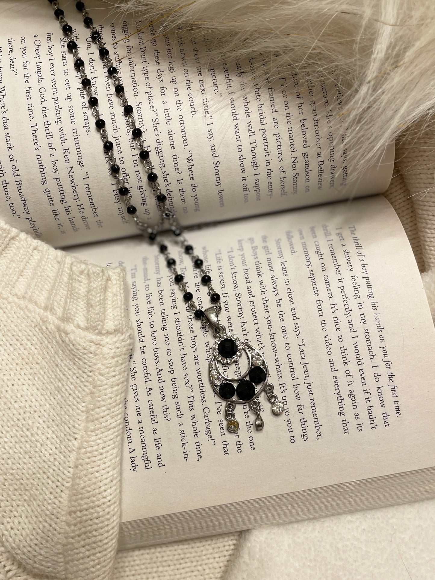 Black & Crystal Moon Necklace | From the Rack | Grace Thrifts