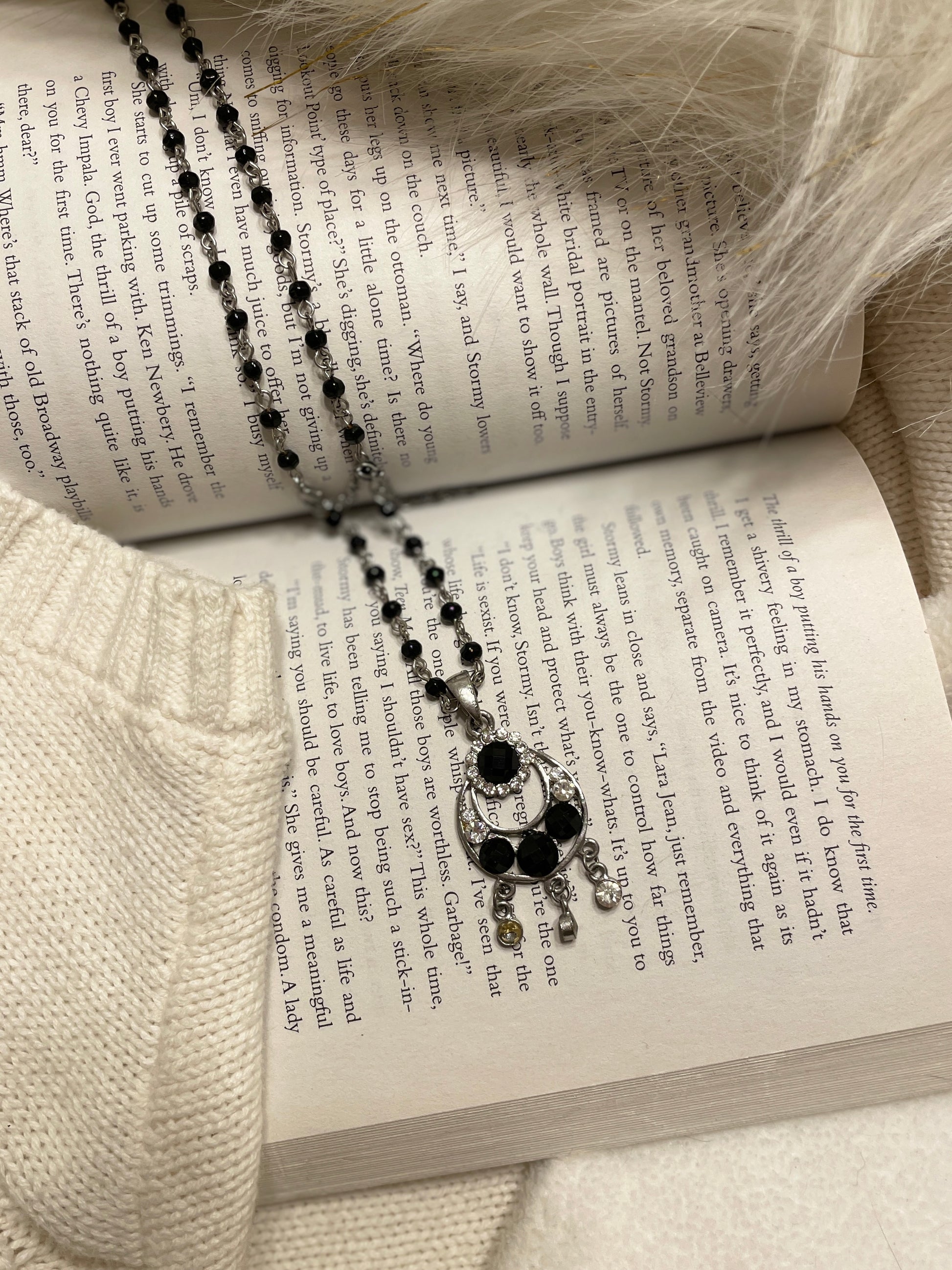 Black & Crystal Moon Necklace | From the Rack | Grace Thrifts