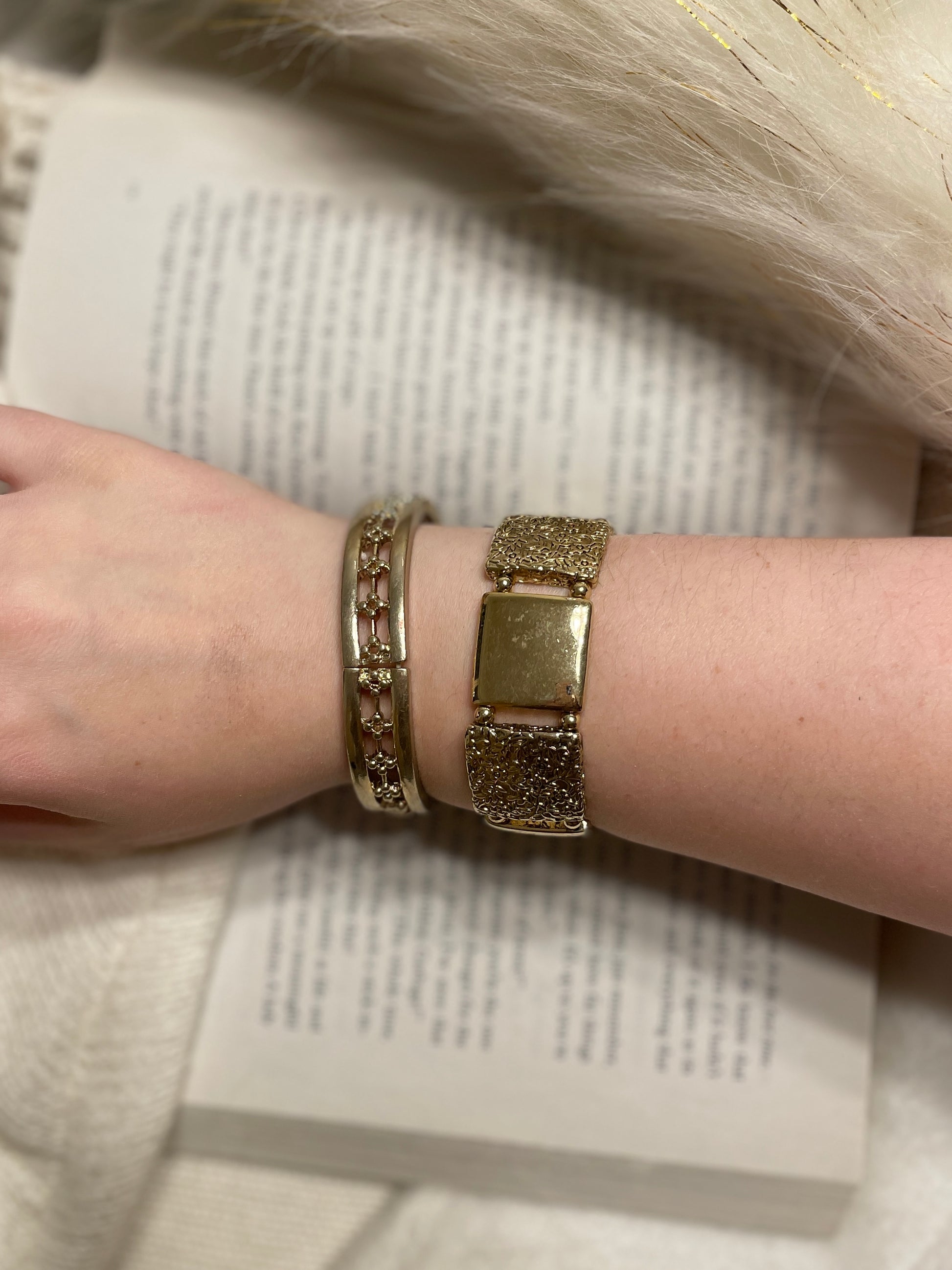 Stretchy Gold Floral Bracelets | From the Rack | Grace Thrifts