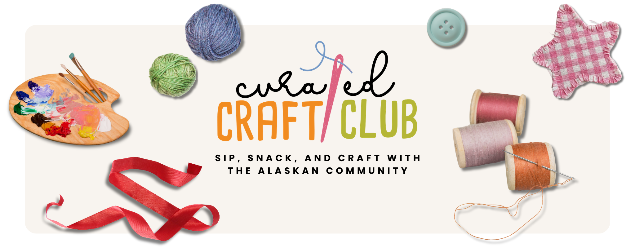 Logo of Curated Craft Club with craft supplies on a white background | Curated Craft Club | Wasilla, AK