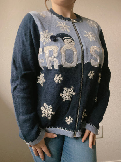 Frosty Blue Color Block Zip Up Sweater | Grace Thrifts | Wasilla, AK