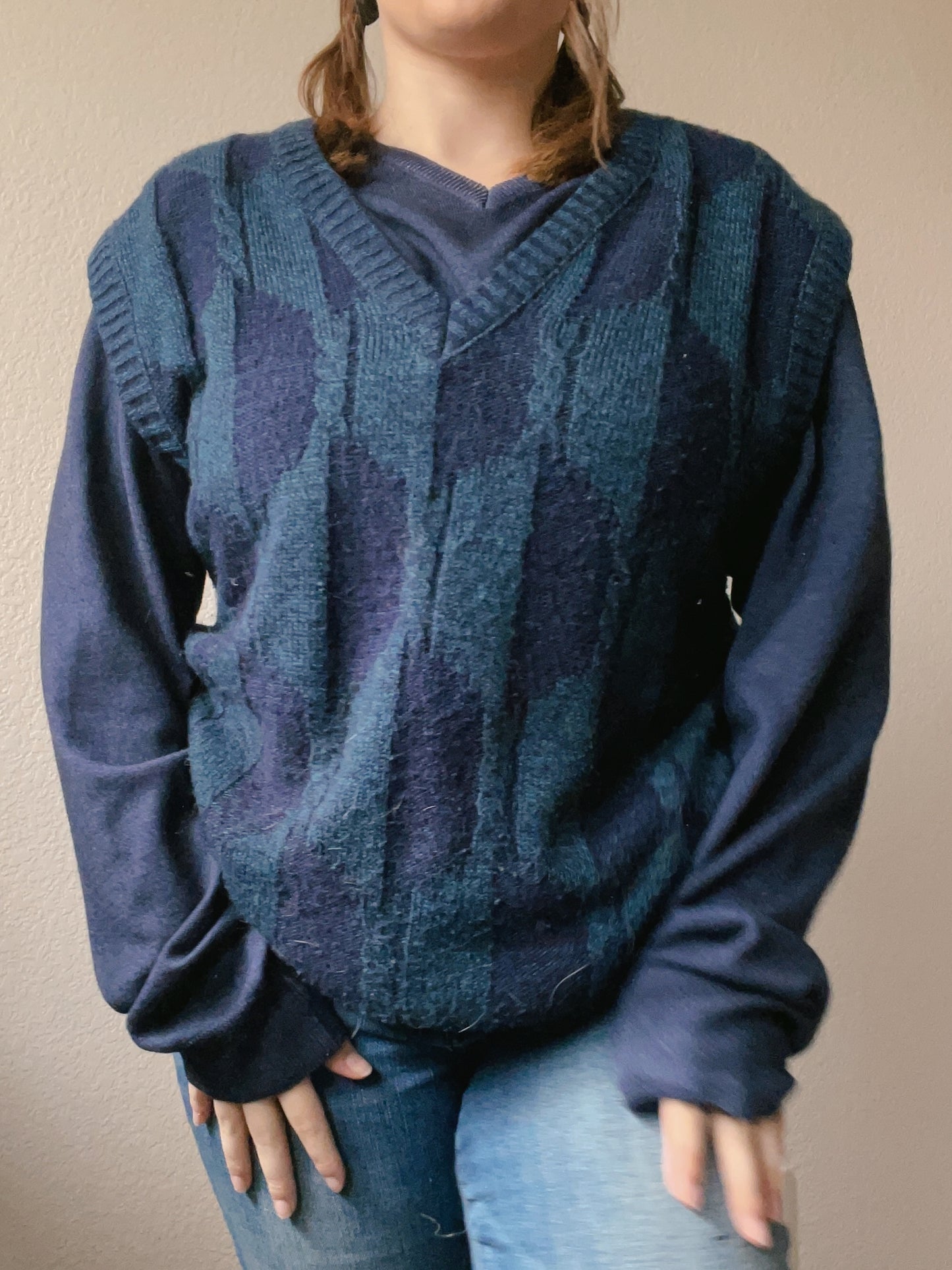 Dark Blue Abstract Sweater Vest | From the Rack | Grace Thrifts