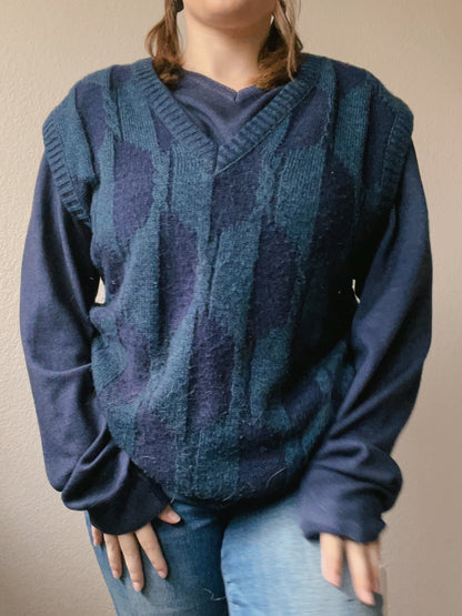 Dark Blue Abstract Sweater Vest | From the Rack | Grace Thrifts