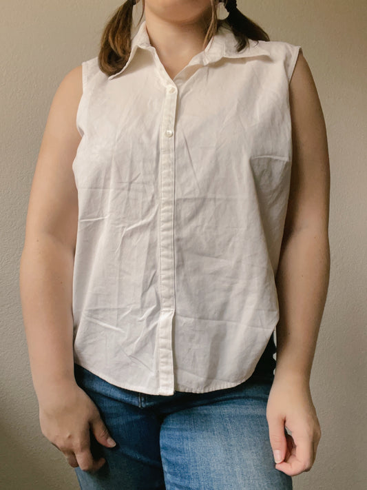 White Sleeveless Button Up Shirt | From the Rack | Grace Thrift