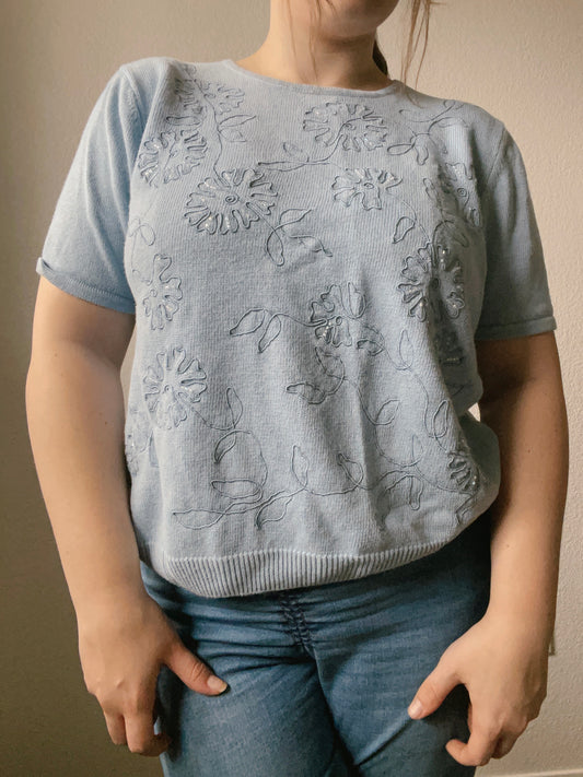 Vintage Blue Floral Beaded Knit Top | From the Rack | Grace Thrifts