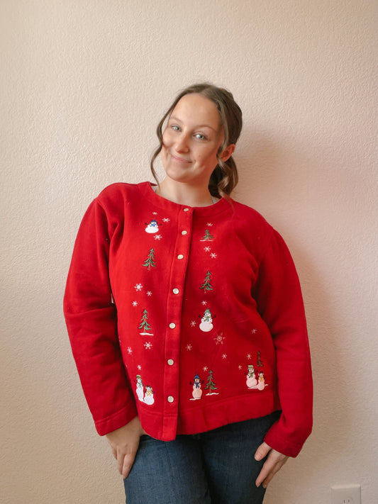 Vintage Red Snowman Cardigan | From the Rack | Grace Thrifts
