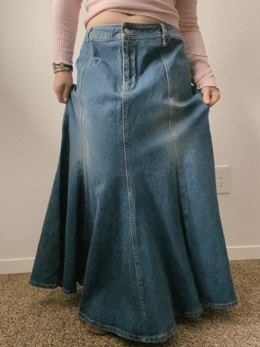 Flared Denim Maxi Skirt
