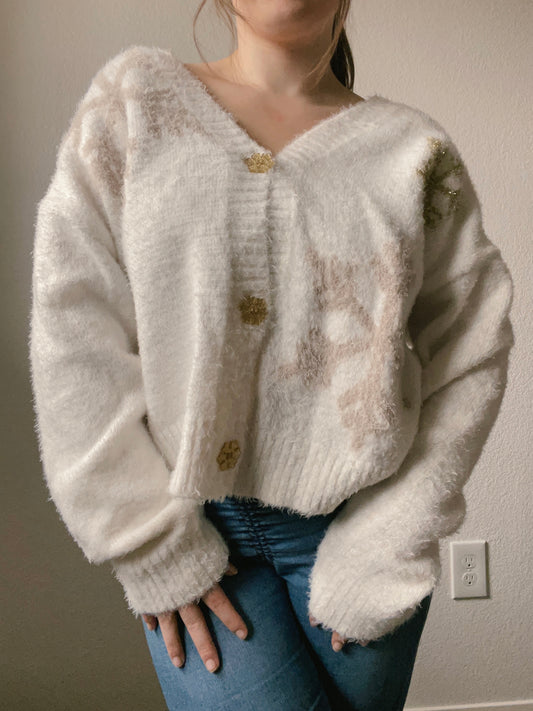 White Soft Snowflake Cardigan | From the Rack | Grace Thrifts