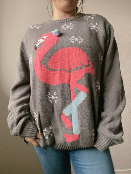 Grey Flamingo Christmas Sweater | From the Rack | Grace Thrifts