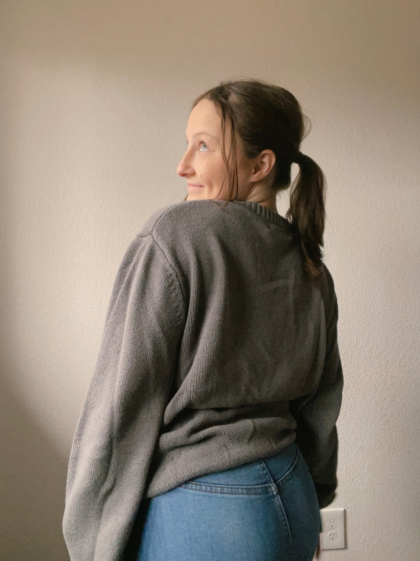Grey Flamingo Christmas Sweater | From the Rack | Grace Thrifts