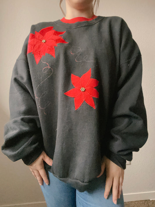 Black Poinsettia Crewneck | From the Rack | Grace Thrifts