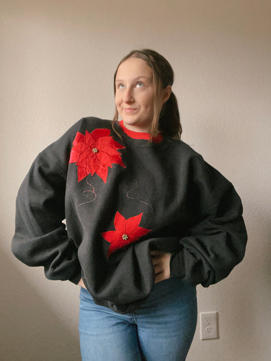 Black Poinsettia Crewneck | From the Rack | Grace Thrifts