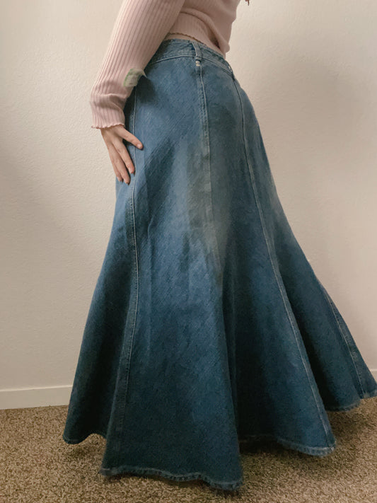 Flared Denim Maxi Skirt
