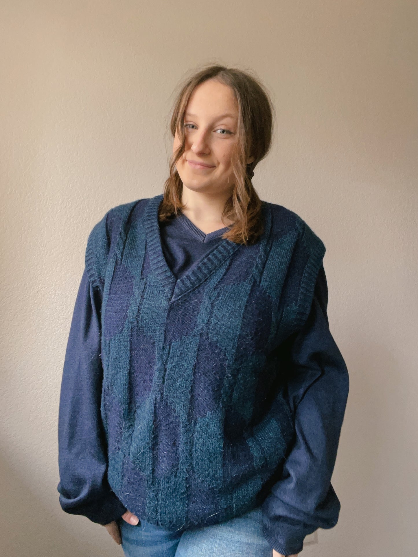 Dark Blue Abstract Sweater Vest | From the Rack | Grace Thrifts