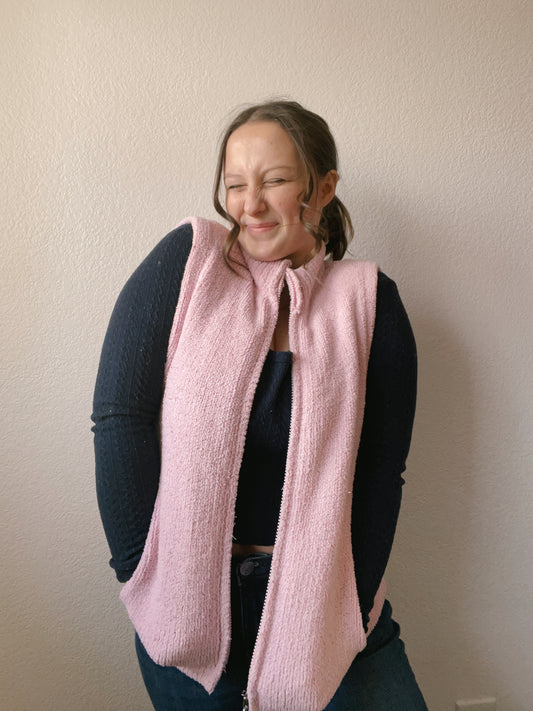 Pink Fuzzy Zip Up Vest | From the Rack | Grace Thrifts