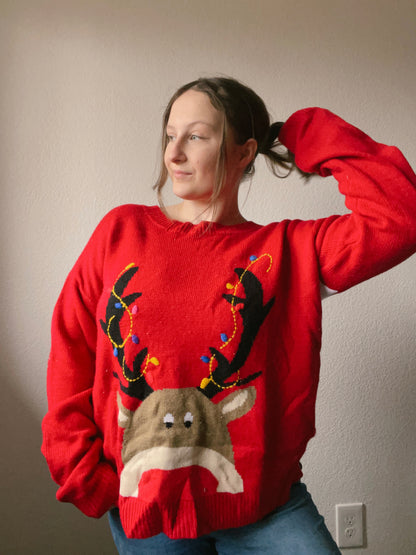 Red Reindeer Christmas Sweater | From the Rack | Grace Thrifts